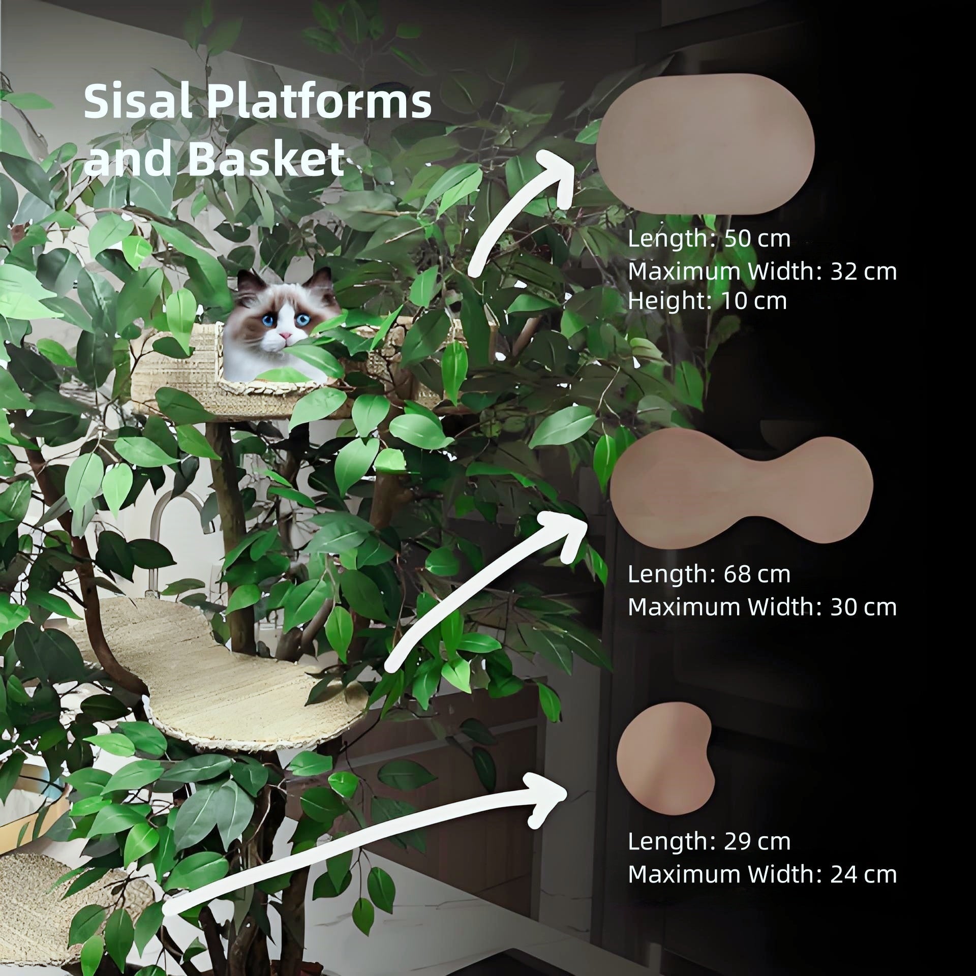 1.6 m Benjamina Cat Tree — 3 Levels